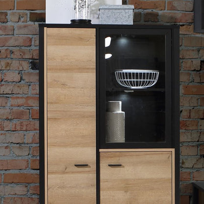 High Rock Small Display Cabinet in Matt Black/Riviera Oak - NIXO Furniture.com