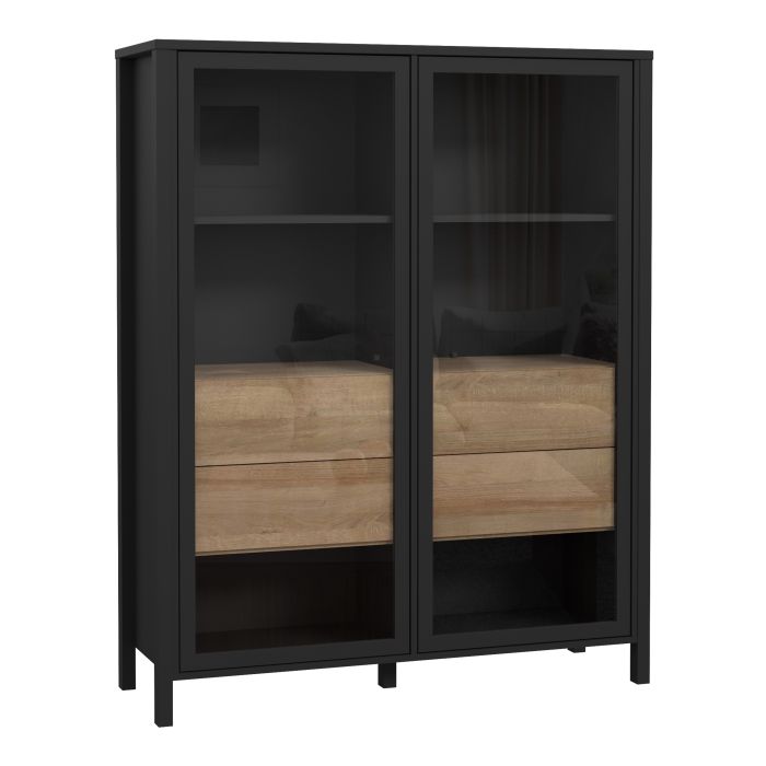 High Rock Extra Wide Display Cabinet in Matt Black/Riviera Oak - NIXO Furniture.com