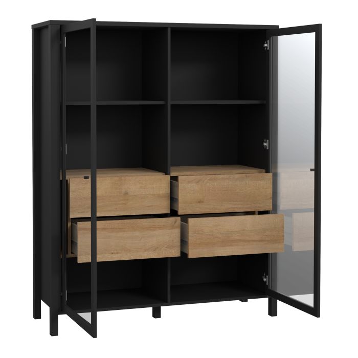 High Rock Extra Wide Display Cabinet in Matt Black/Riviera Oak - NIXO Furniture.com