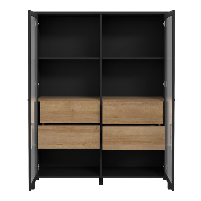 High Rock Extra Wide Display Cabinet in Matt Black/Riviera Oak - NIXO Furniture.com