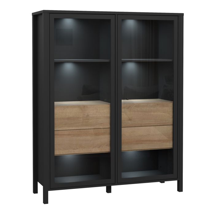 High Rock Extra Wide Display Cabinet in Matt Black/Riviera Oak - NIXO Furniture.com