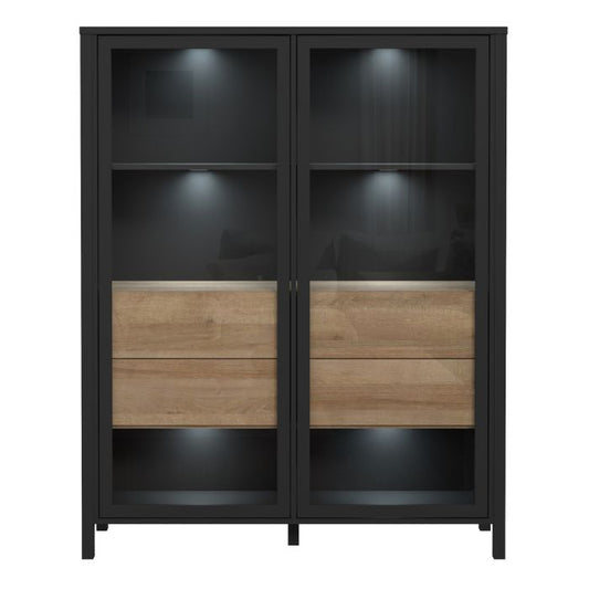 High Rock Extra Wide Display Cabinet in Matt Black/Riviera Oak - NIXO Furniture.com