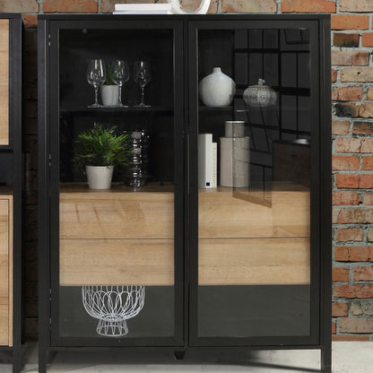 High Rock Extra Wide Display Cabinet in Matt Black/Riviera Oak - NIXO Furniture.com