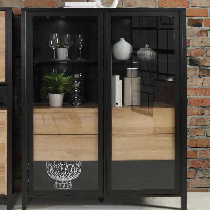 High Rock Extra Wide Display Cabinet in Matt Black/Riviera Oak - NIXO Furniture.com