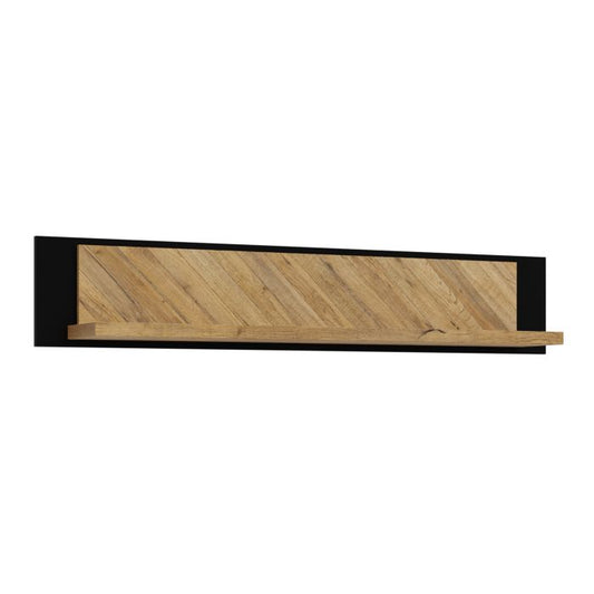 Nikomedes Wall Shelf 140cm in Spica Oak/Matt Black/Bartex Oak - NIXO Furniture.com