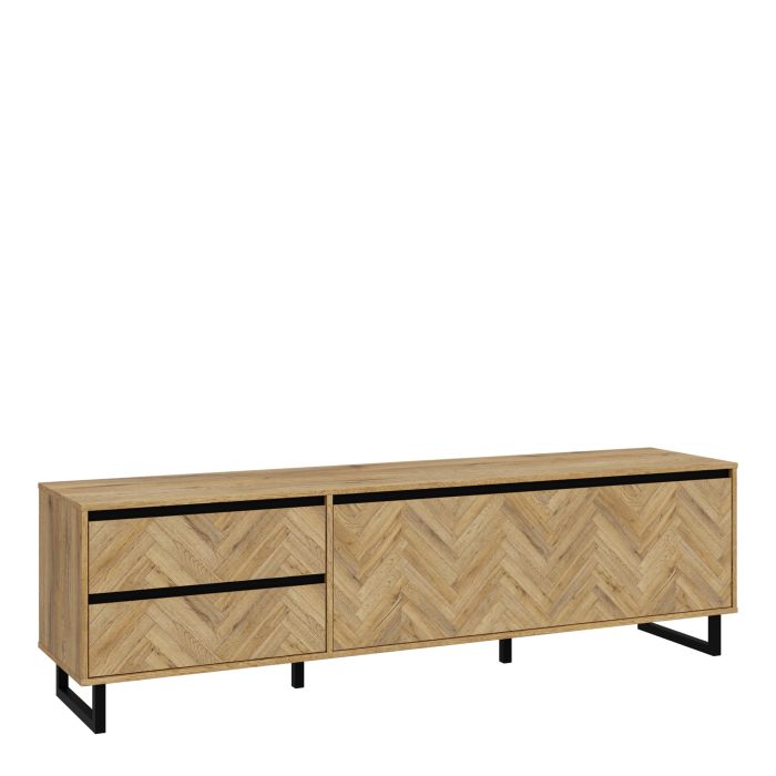 Nikomedes TV Unit in Spica Oak/Matt Black/Bartex Oak - NIXO Furniture.com