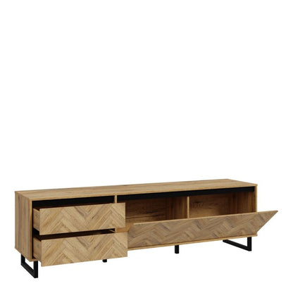 Nikomedes TV Unit in Spica Oak/Matt Black/Bartex Oak - NIXO Furniture.com