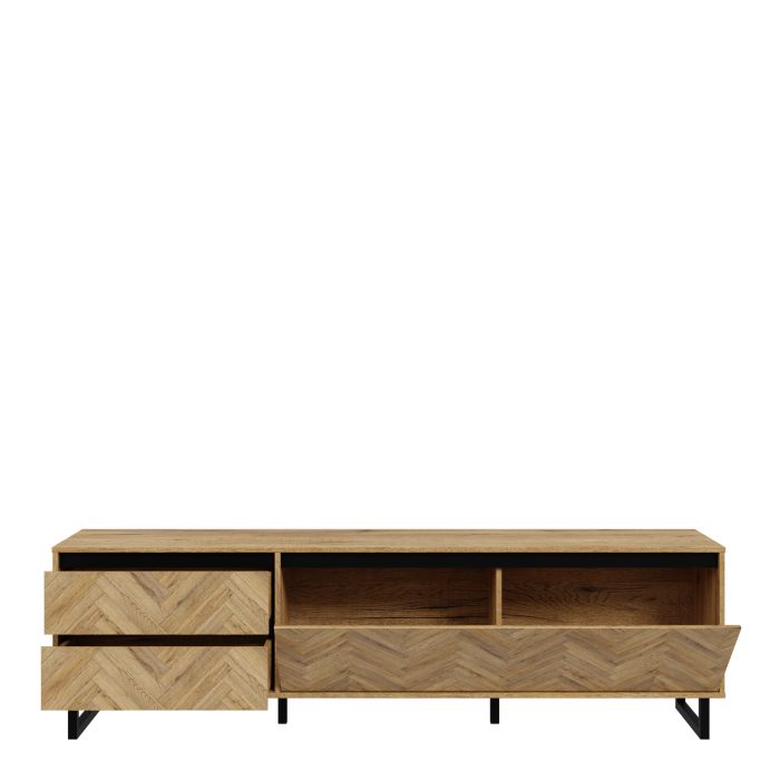 Nikomedes TV Unit in Spica Oak/Matt Black/Bartex Oak - NIXO Furniture.com