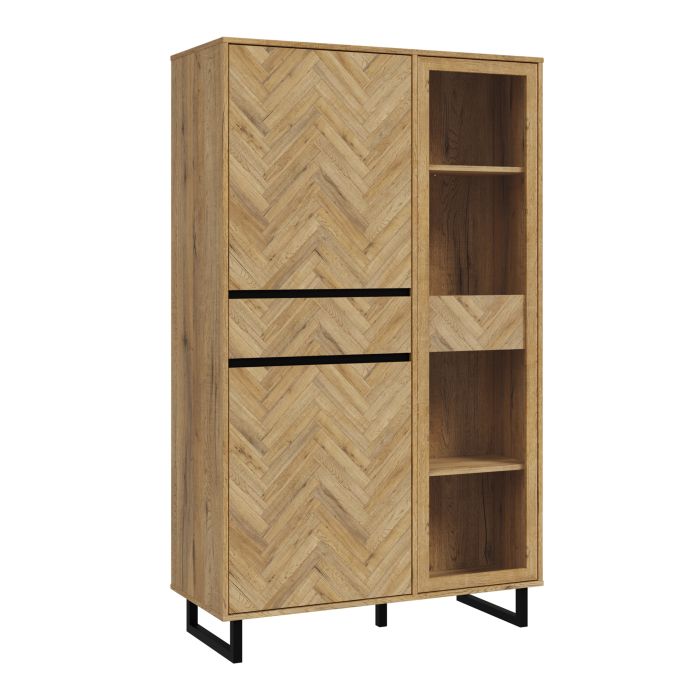 Nikomedes Display Cabinet in Spica Oak/Matt Black/Bartex Oak - NIXO Furniture.com