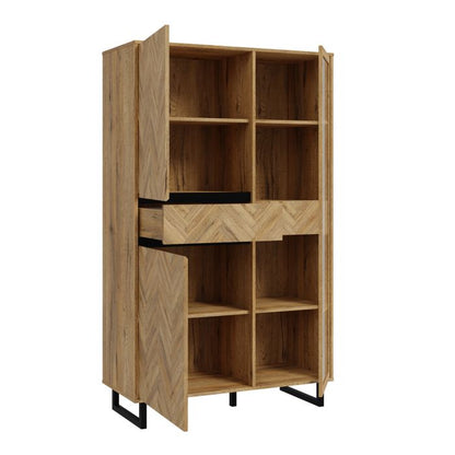 Nikomedes Display Cabinet in Spica Oak/Matt Black/Bartex Oak - NIXO Furniture.com
