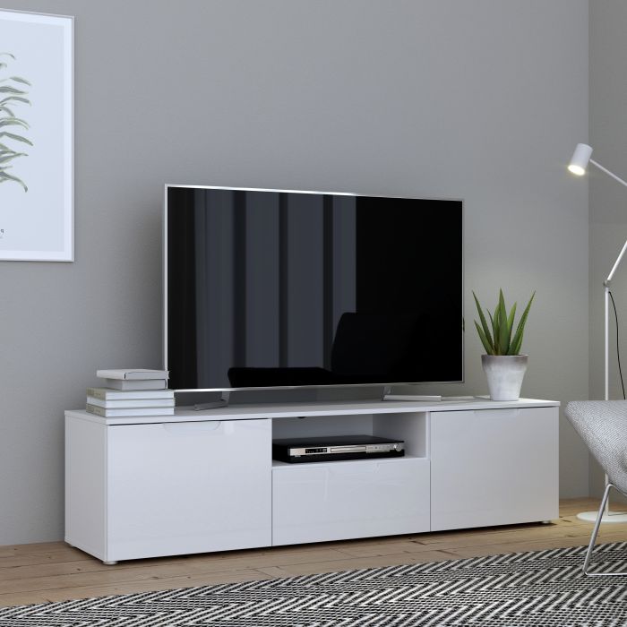 Sienna TV Unit in White/White High Gloss - NIXO Furniture.com