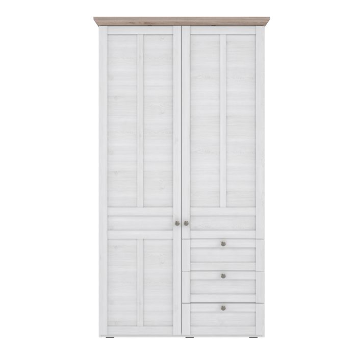 Illoppa 2 Door Wardrobe in Snowy Oak/Oak Nelson - NIXO Furniture.com