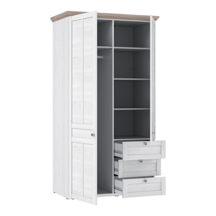 Illoppa 2 Door Wardrobe in Snowy Oak/Oak Nelson - NIXO Furniture.com