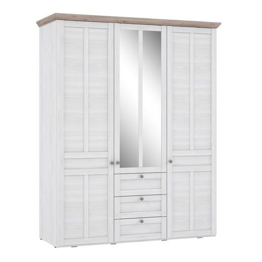 Iloppa 3 Door Wardrobe in Snowy Oak/Oak Nelson - NIXO Furniture.com