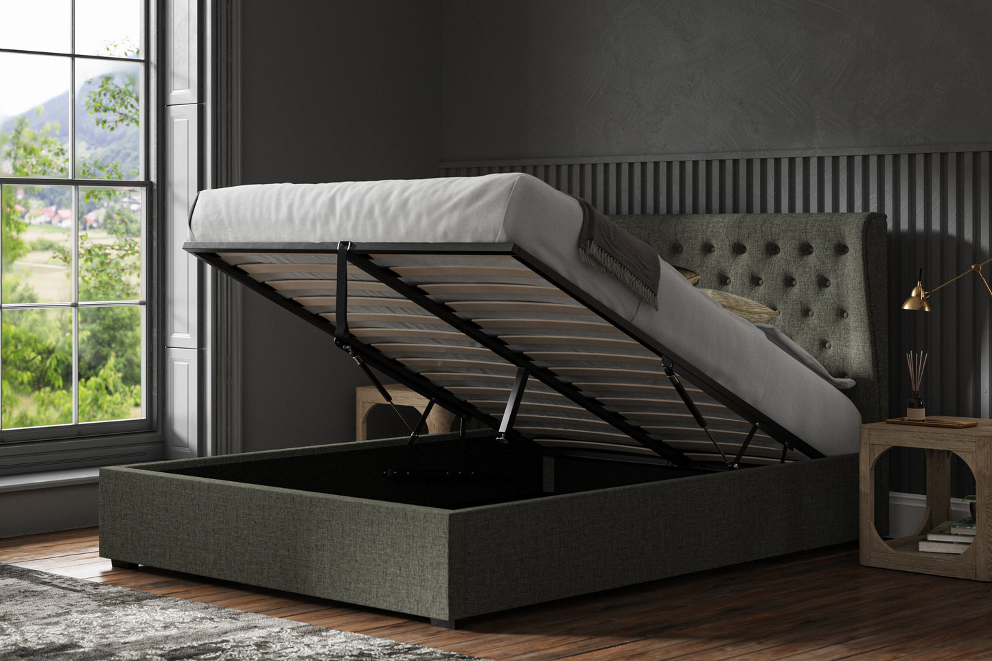 Hampstead Fabric Ottoman Lift-up Storage Bed - NIXO Furniture.com