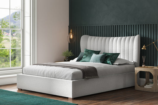Harcourt Ottoman Lift-up Storage White Boucle King bed - NIXO Furniture.com