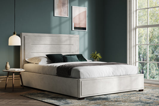 Knightsbridge Velvet Ottoman Lift-up Storage King Bed - NIXO Furniture.com
