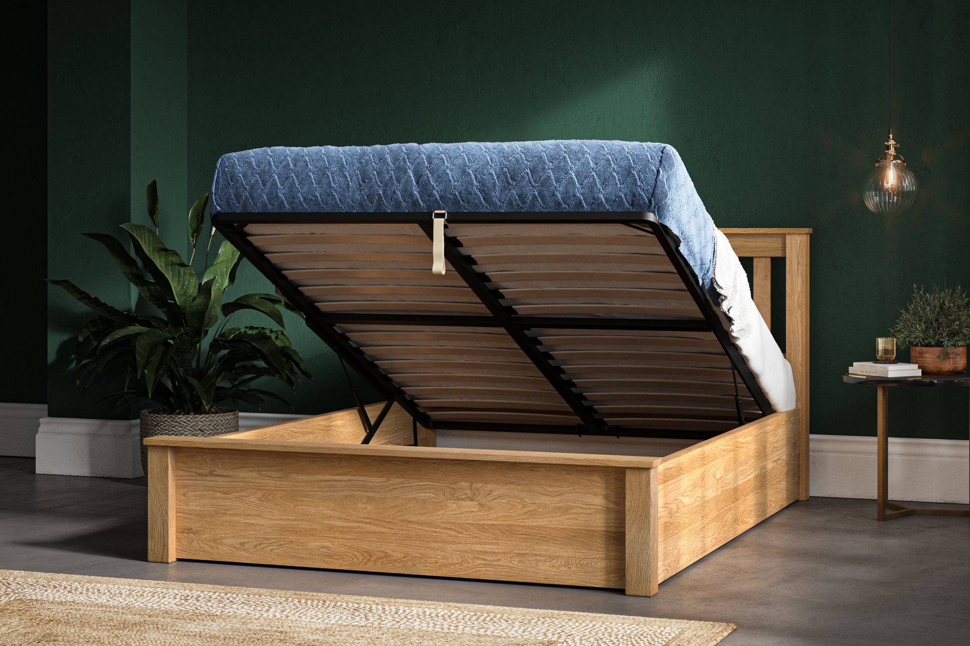 Monaco Solid Oak Ottoman Lift-up Storage Bed - NIXO Furniture.com