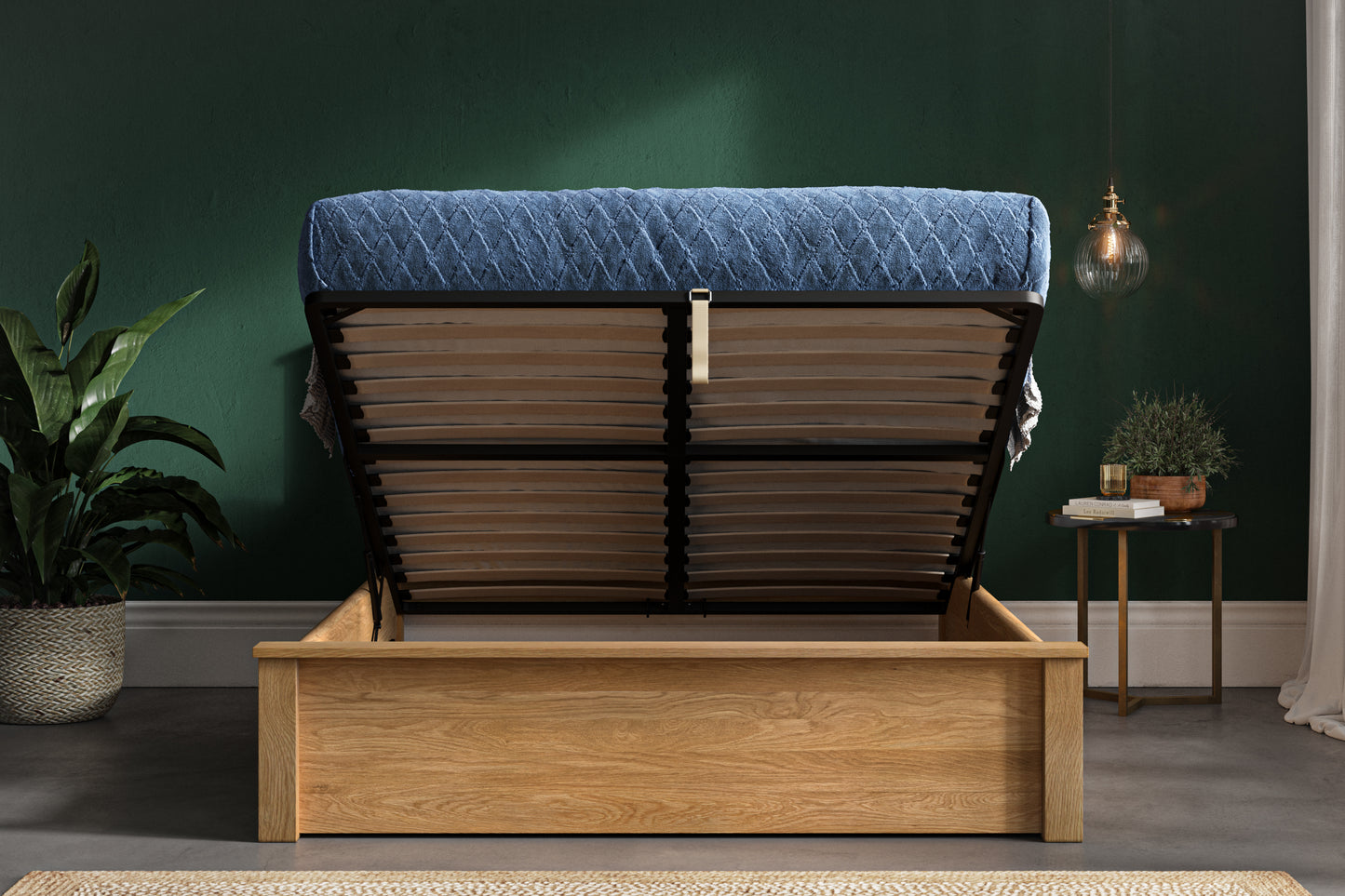 Monaco Solid Oak Ottoman Lift-up Storage Bed - NIXO Furniture.com