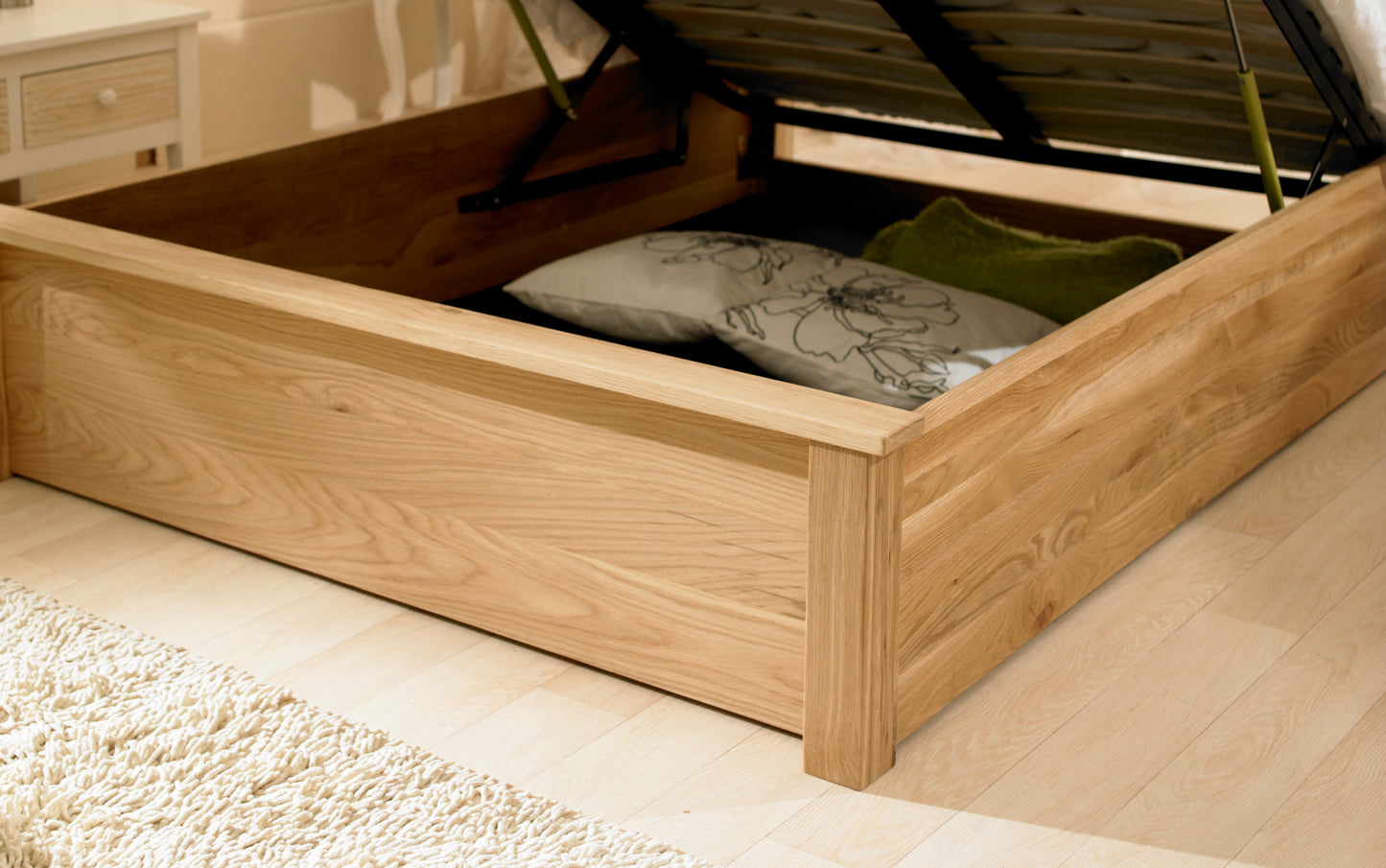 Monaco Solid Oak Ottoman Lift-up Storage Bed - NIXO Furniture.com