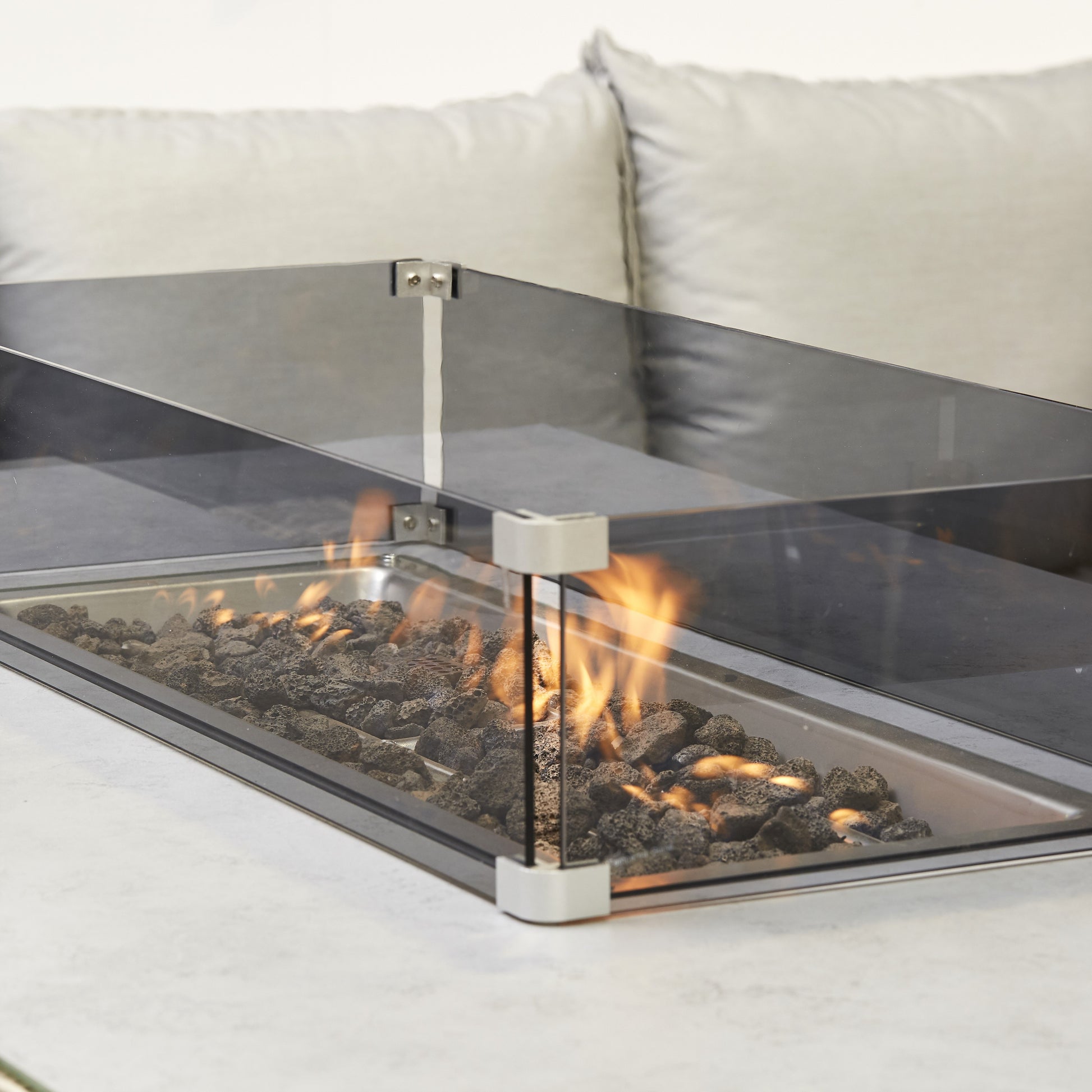 Corner Firepit Set with Rising Table, Armchair and Ice Bucket - NIXO Furniture.com